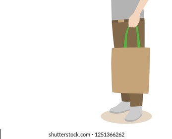 People hold hand paper bag, cloth bag. No Plastic Bag Concept, save world, protect animals flat design vector.