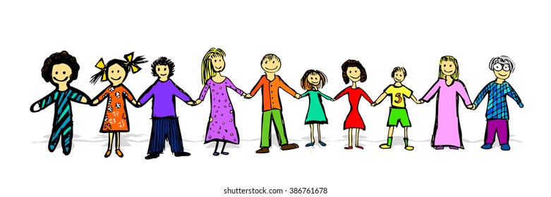 People hold hands. Vector