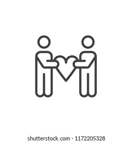 People hold heart outline icon. linear style sign for mobile concept and web design. Solidarity simple line vector icon. Love symbol, logo illustration. Pixel perfect vector graphics