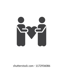 People hold heart vector icon. filled flat sign for mobile concept and web design. Solidarity simple solid icon. Love symbol, logo illustration. Pixel perfect vector graphics