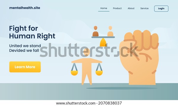 people hold\
justice scale fight for human right concept landing page icons with\
modern cartoon flat color blue\
style