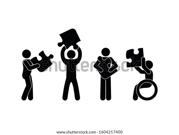 People Hold Puzzles Sticks Figure Human Stock Vector Royalty Free 1604217400