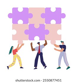 Menschen halten Rätsel in der Hand. Business-Teamwork-Konzept Vektorgrafik. 