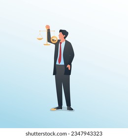 people holding the balance sheet of justice that weighs money on the one hand metaphor of corruption and fraud. Business vector concept illustration.