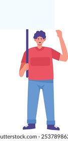 People Holding Banner Character. Excited Expression. Vector Illustration with Cartoon Design