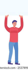 People Holding Banner Character. Excited Expression. Vector Illustration with Cartoon Design