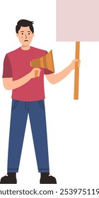 People Holding Banner Character. Isolated Vector Illustration with Happy and Excited Expression,
