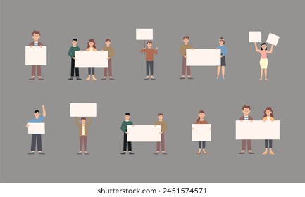 People Holding Banner Element Set