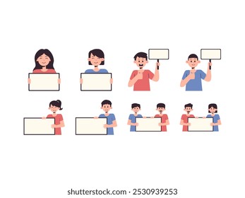People Holding Banner Element Set