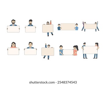 People Holding Banner Element Set