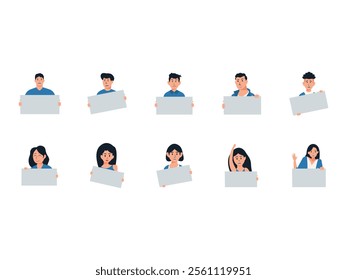 People Holding Banner Element Set
