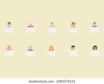 People Holding Banner Element Set