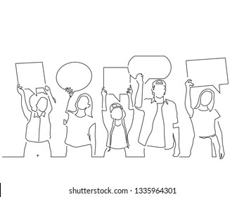 People holding a banner isolated drawing, vector illustration design. Friends collection.