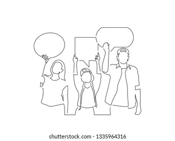 People holding a banner isolated drawing, vector illustration design. Friends collection.