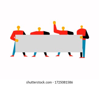 people holding bannervector flat style, people standing together with grey banner
