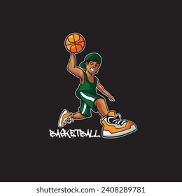 People holding a basket ball dunk illustration