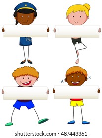 People holding blank banner illustration