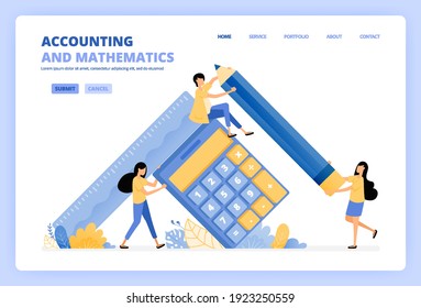 people holding calculators and pencils for accounting, financial and mathematics education illustrations. Can be use for landing page template ui ux web mobile app poster banner website flyer ads