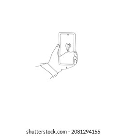 people holding cellphones looking for location sharing apps illustration icon vector continuous line