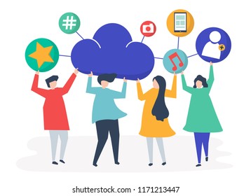 Ilustración de iconos de redes sociales y de nube