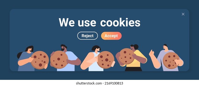 people holding cookie protection of personal information internet web pop up we use cookies policy notification