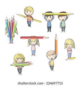 people holding crayons over white background