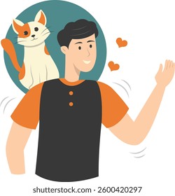 People Holding Cute Cat Illustration. Flat Vector Character Design on White Background.
