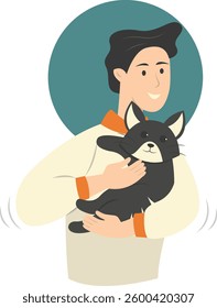 People Holding Cute Cat Illustration. Flat Vector Character Design on White Background.