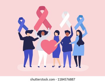 People holding different ribbons to support the causes they care about