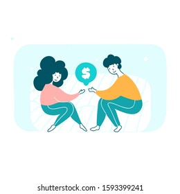 People holding dollar sign hand drawn vector illustration