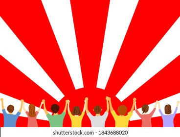 people holding each other's hands
and rising sun
hand in hand
