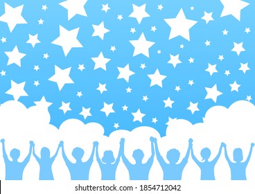 people holding each other's hands. hand in hand  stars in the sky