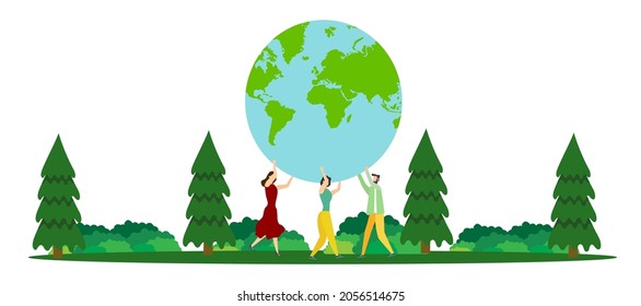 people holding earth, nature support, vector illustration
