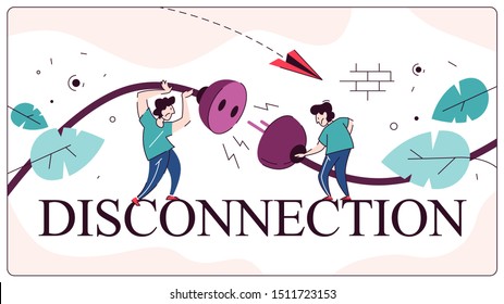 People holding electric plug and socket, idea of connection. 404 page not found banner design. Flat vector illustration