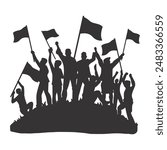 People Holding Flag. Independence Day Silhouette