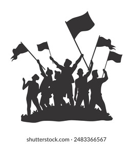 People Holding Flag. Independence Day Silhouette