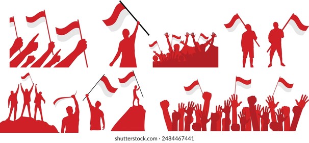 People holding flag silhouette vector