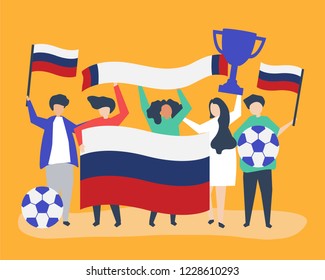 People Holding Football Championship And Russian Flag Illustration