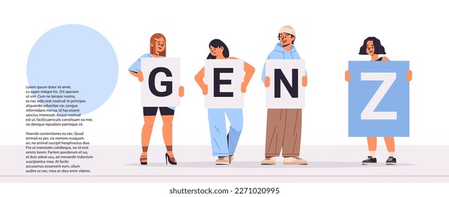 people holding generation Z letters new modern demography trend with progressive youth gen