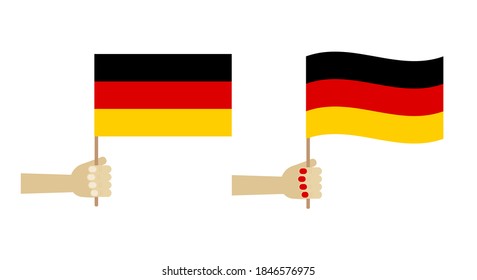 Menschen, die deutsche Flaggen in Händen halten. Symbole, Design-Elemente für den Deutschen Tag der Einheit und andere Feiertage.