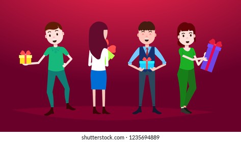 people holding gift boxes happy new year merry christmas celebration concept horizontal flat