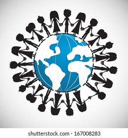 People Holding Hands Around Globe