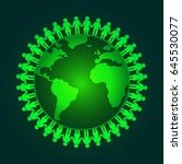 People holding hands around the wold on green abstract background.With Eco and business concept design.Vector illustration.