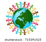 people holding hands around the world graphic vector