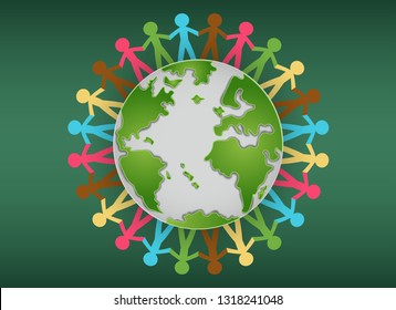 People holding hands around the world graphic vector