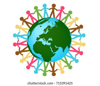 people holding hands around the world graphic vector