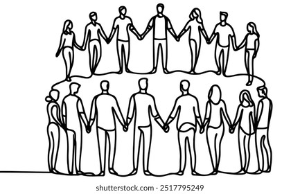 People holding hands Continuous one line drawing
