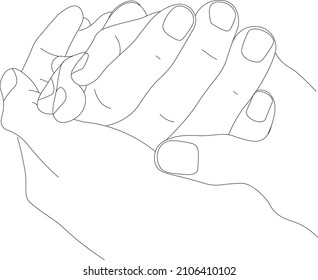 People holding hands with fingers intertwined. Unit. Hands, Contour drawing, Romance concept. Love. Sketch. Hand in hand. concept for valentine. Stock vector draw. Couple in love hold hands.