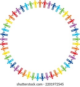 People holding hands and forming a circle Colorful pictogram frame