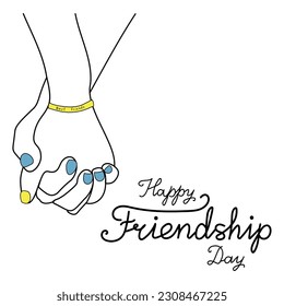 People holding hands. Happy Friendship Day concept. Outline vector illustration isolated on white background. 